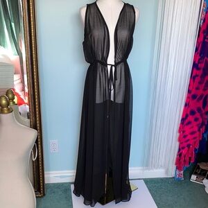 Sheer Black Women's Swim Coverup Maxi with Tie Waist